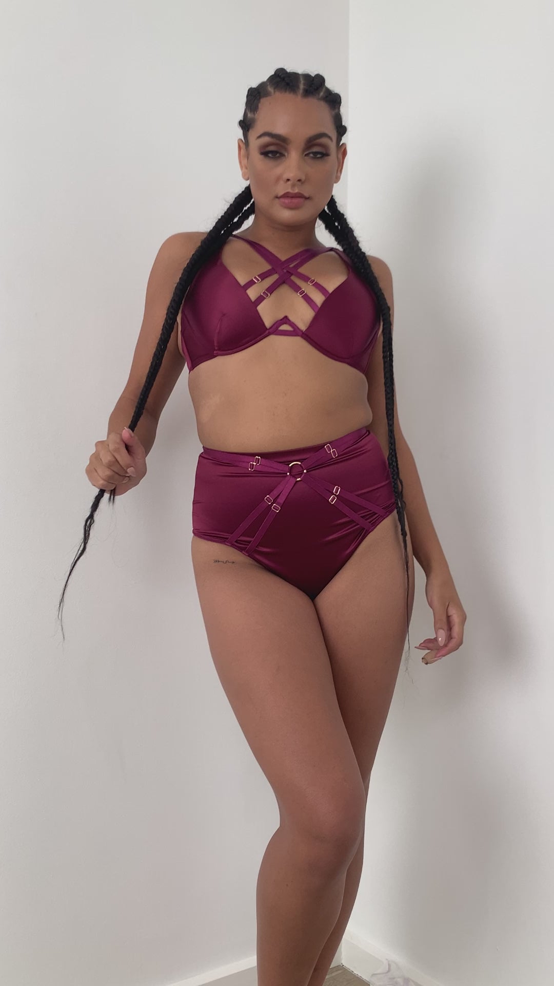 Rosie Bottom - Strappy Satin High Waist Bottom Magenta