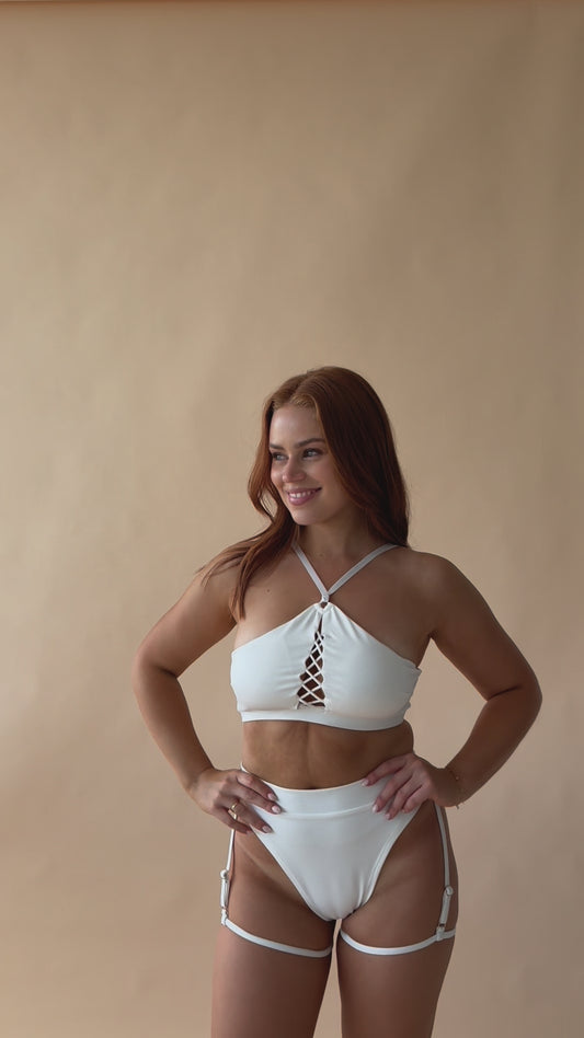 High Cut Garter Shorts White