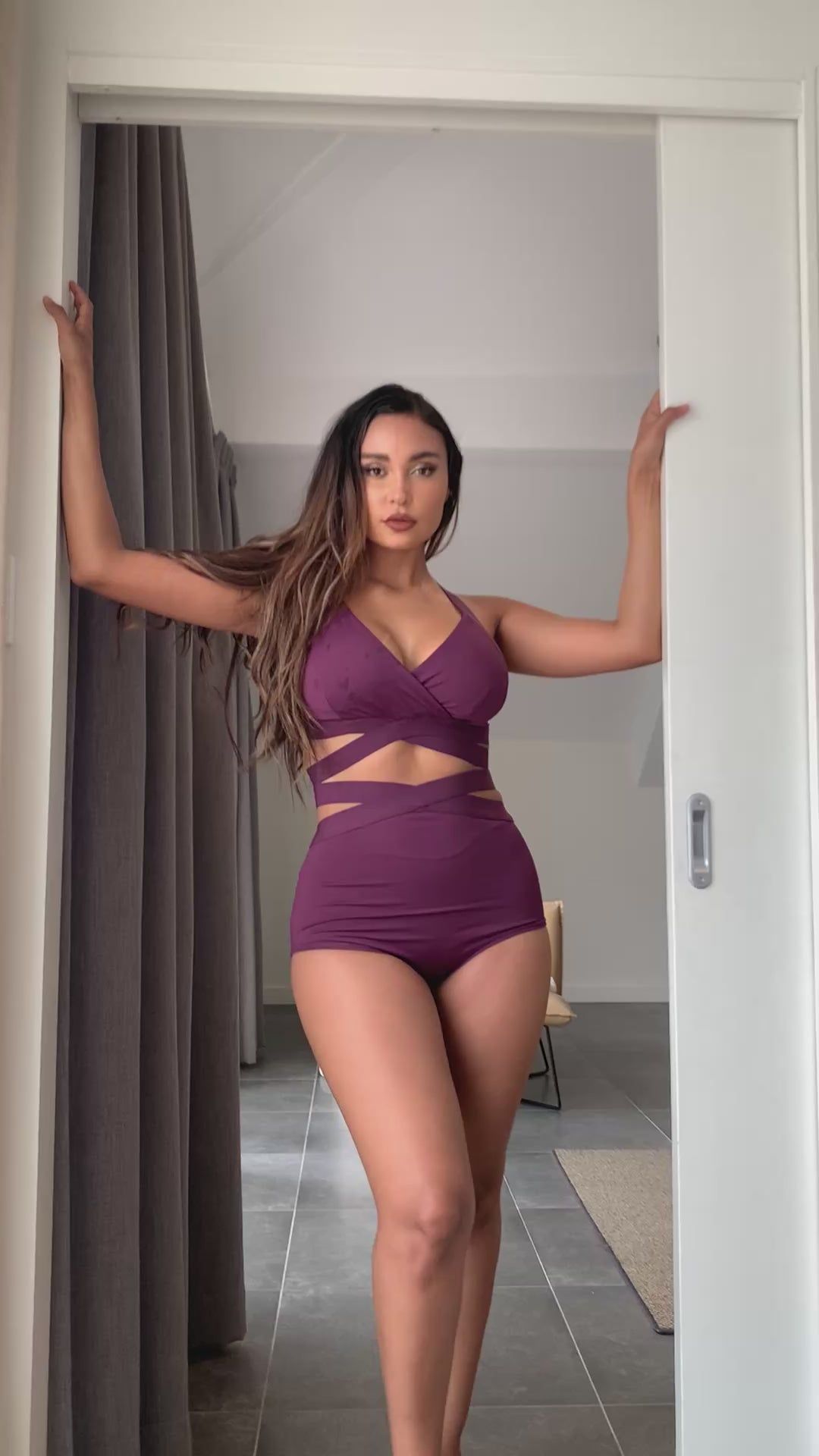 Tara High Waist - Strappy Scrunch High Waist Bottoms Recycled Mulberry