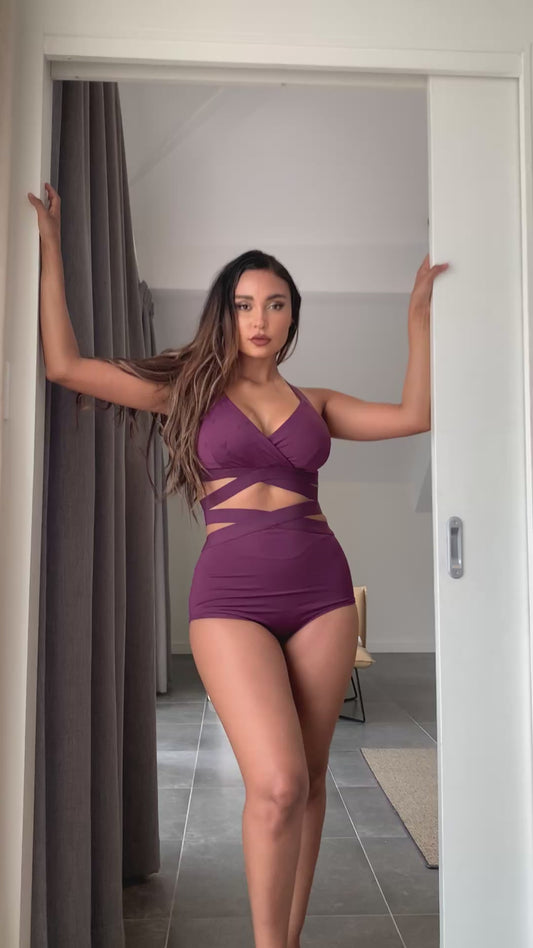 Tara High Waist - Strappy Scrunch High Waist Bottoms Recycled Mulberry