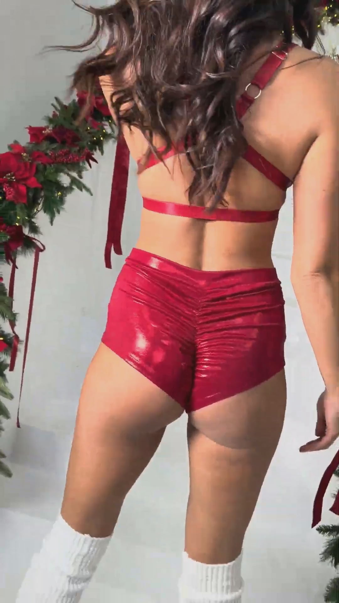 High Waist Basic Christmas Shorts Red