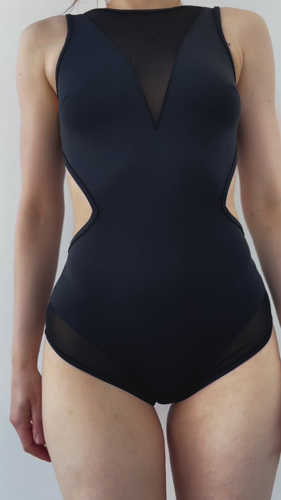 Isabella Cut Out Mesh Bodysuit Black