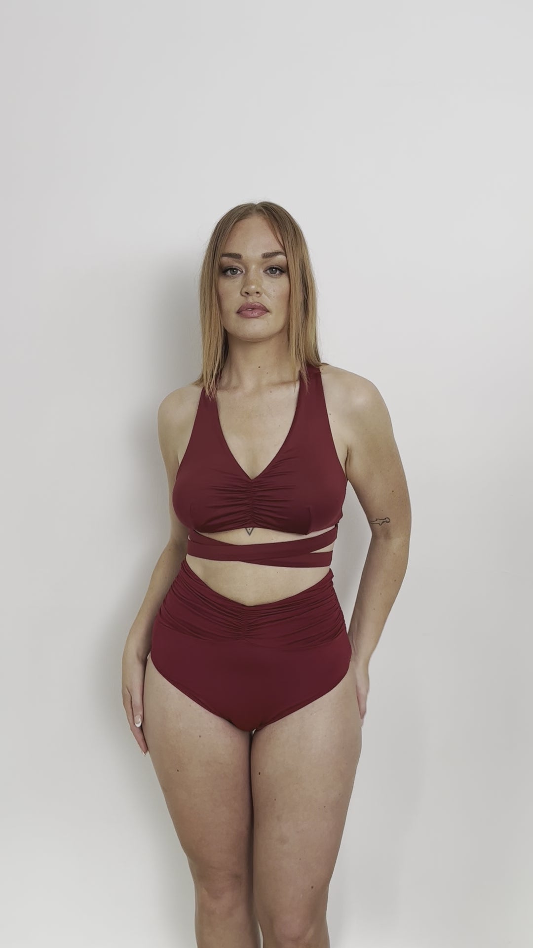 Kaia Top - Gathered V Neck Racerback Wrap Top Recycled Wine