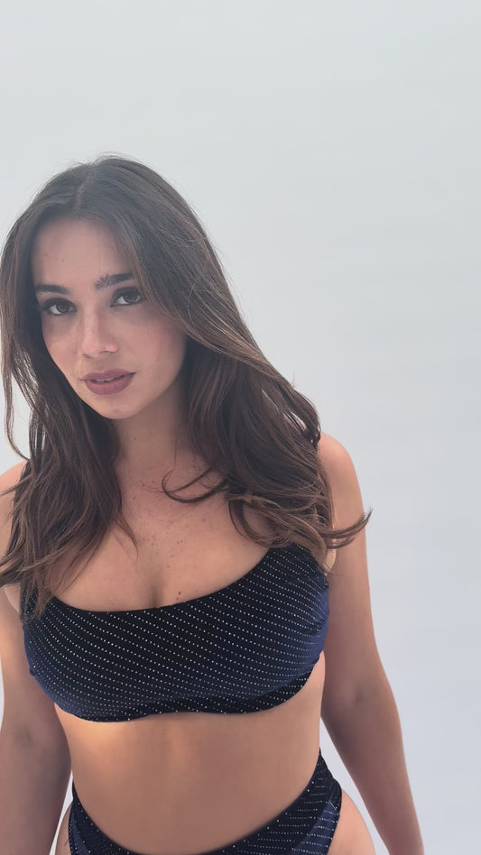 May Scrunch Back Velvet Sparkle Top Navy