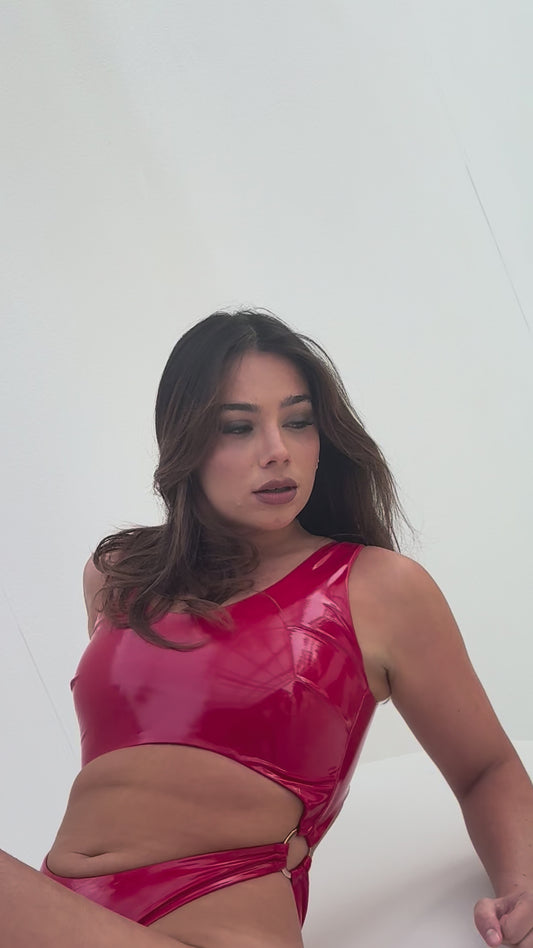 Kenzie High Cut Bodysuit Red PU