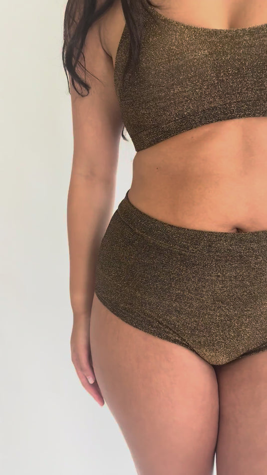 May Scrunch Top in Gold Black Lurex