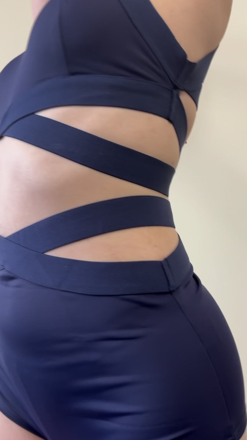 Tara High Waist - Strappy Scrunch High Waist Bottoms Navy