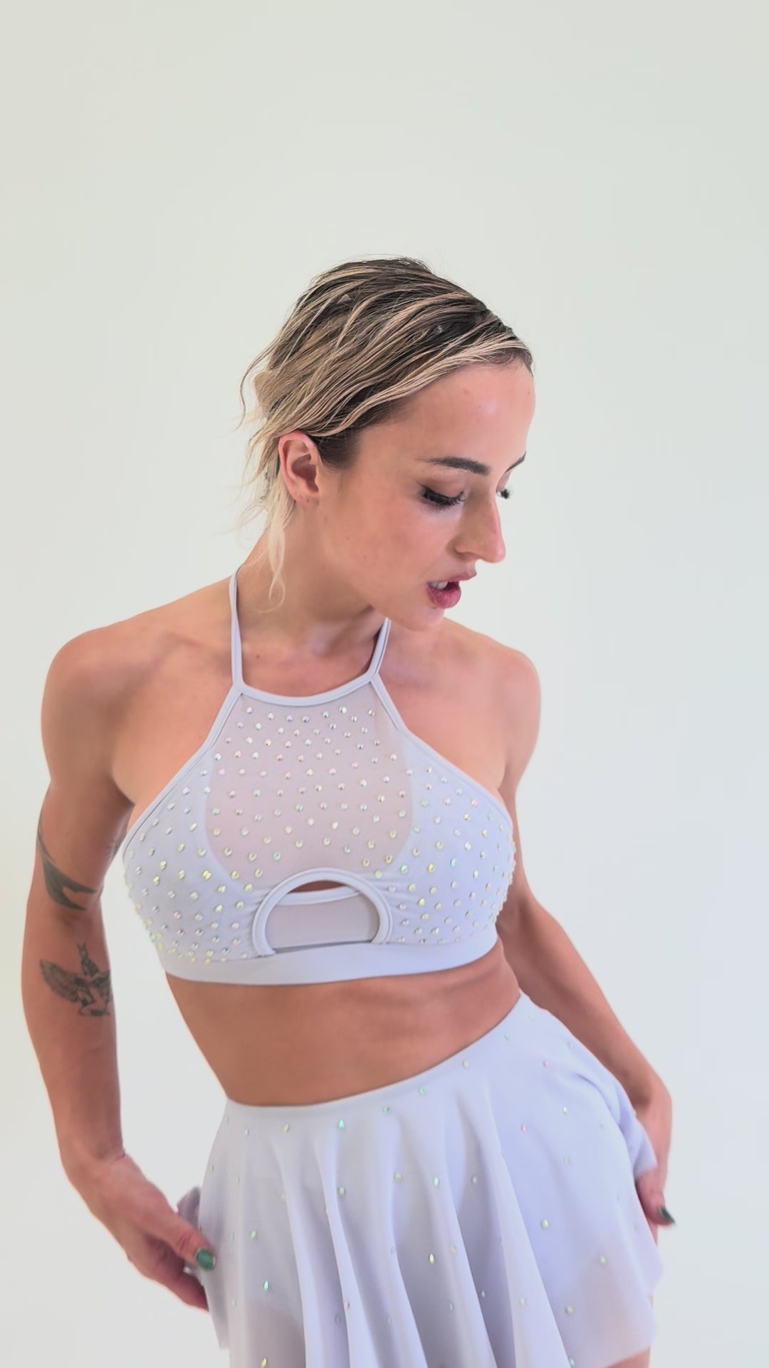 Sarah Mesh Diamante High Waist Skort Lilac