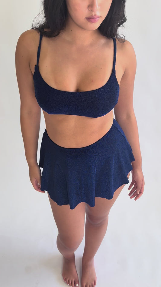 May Scrunch Back Top in Blue Black Lurex