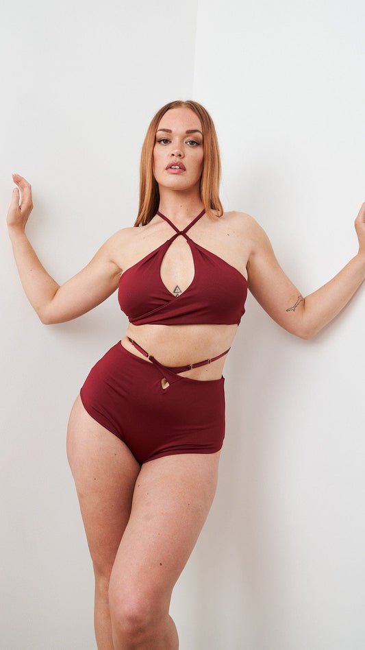 Sage Top - Cut Out Twist Halter Top Recycled Burgundy