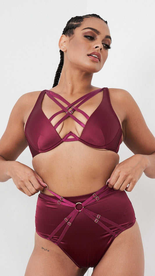 Sofia Set - Strappy Satin Set Magenta