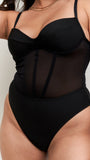 Valentina Bodysuit - Mesh Panel Bodysuit Recycled Black