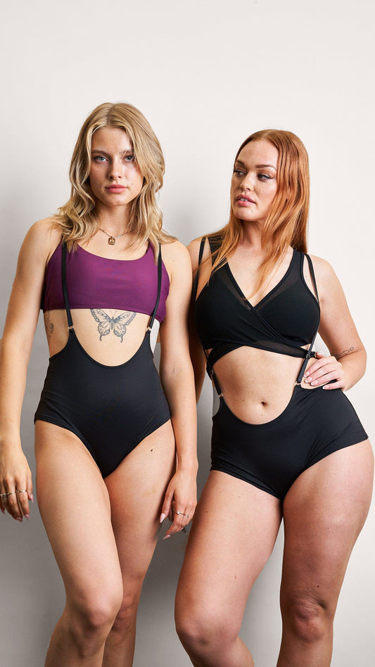 Zena Bottom - Adjustable Overall Scrunch Shorts Black