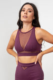 Addison Top - Mesh Cut Out High Neck Top Recycled Mulberry