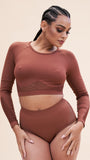 Ally Long Sleeve Crop - Shaping Breathable Top Recycled Choco