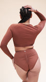 Ally Long Sleeve Crop - Shaping Breathable Top Recycled Choco