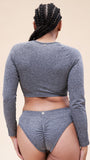 Ally Long Sleeve Crop - Shaping Breathable Top Recycled Grey