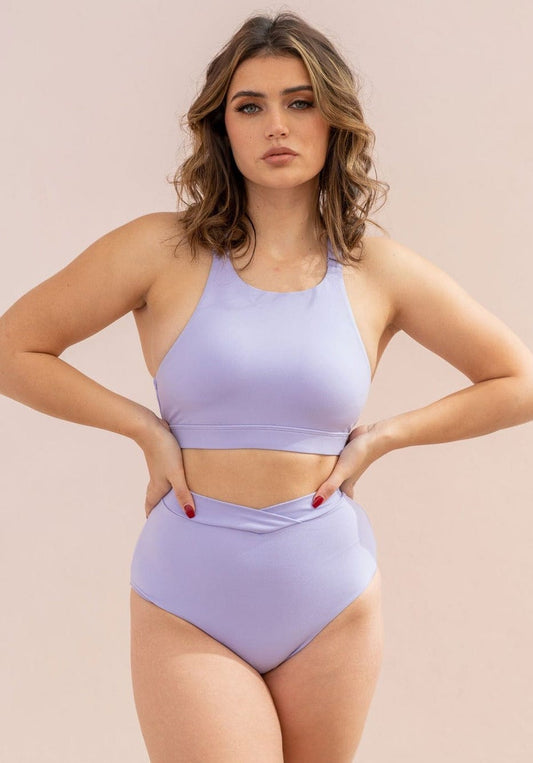 Aria Top - High Neck Racerback Cut Out Sports Bra Recycled Lilac