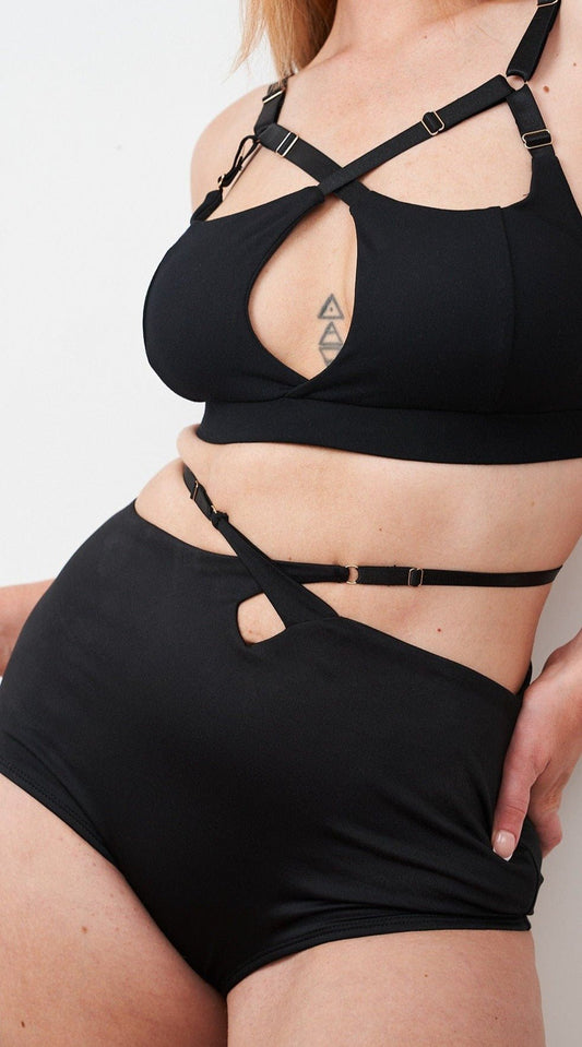 Bailey Bottom - Adjustable Cut Out High Waist Bottoms Recycled Black