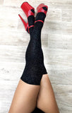 Black & Silver Sparkle Thigh High Socks