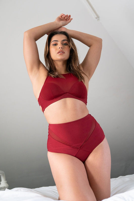 Ella High Waist Bottom - Mesh Cut Out High Waist Bottoms Recycled Wine