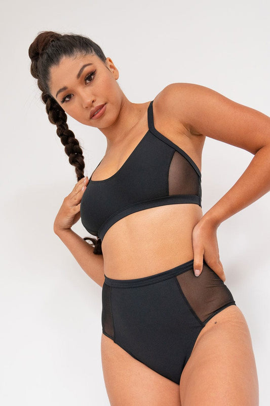 Gigi Top - Mesh Pannelled Top Recycled Black