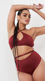 Hannah High Waist - Adjustable Cut Out Scrunch High Waist Bottom Recycled Burgundy