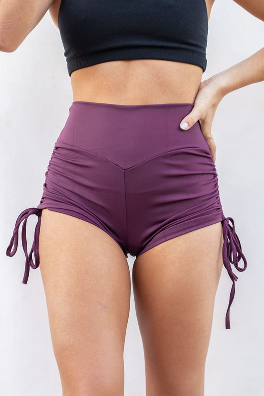 High Waist Drawstring Shorts - Scrunch Booty Shorts Recycled Mulberry