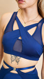 Katherine Top - Mesh Cross Over Cut Out Top Recycled Navy