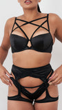 Letty Bra - Satin Strappy Criss Cross Underwire Bra Black