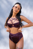 Letty Bra - Satin Strappy Criss Cross Underwire Bra Plum