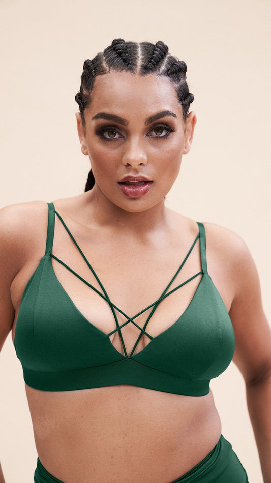 Lily Bra - Strappy Criss Cross Triangle Bra Recycled Moss Green