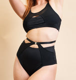 Loretta Bottom - Mesh Cut Out Adjustable High Waist Shorts Recycled Black