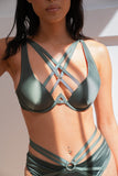 Sofia Bra - Strappy Satin Bra Forest Green