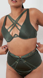 Sofia Bra - Strappy Satin Bra Forest Green