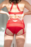 Zara High Waist Bottoms - Buckle Garter Recycled Bottom Red