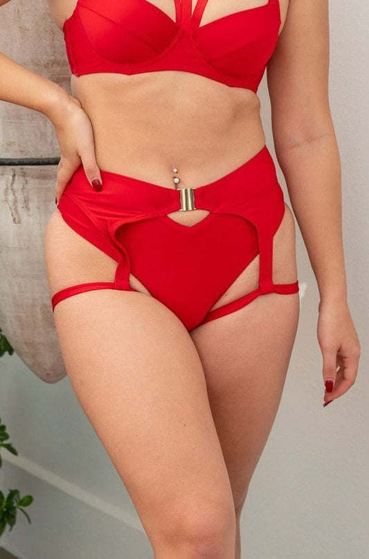 Zara Low Waist Bottom - Buckle Garter Recycled Bottom Red