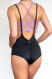 Zena Bottom - Adjustable Overall Scrunch Shorts Black