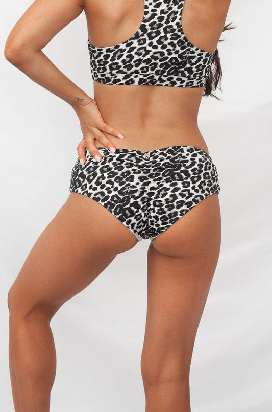 Zeta Bottom - Grey Leopard Low Waist Scrunch Bottom